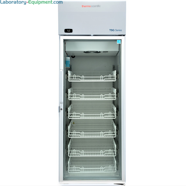 NSF 456 Compliant TSG2305PA Pharmacy Glass Door Refrigerator by Thermo Scientific, designed for vaccine storage, with a 2–8°C temperature range and a 5°C setpoi  |  1621-61 displayed