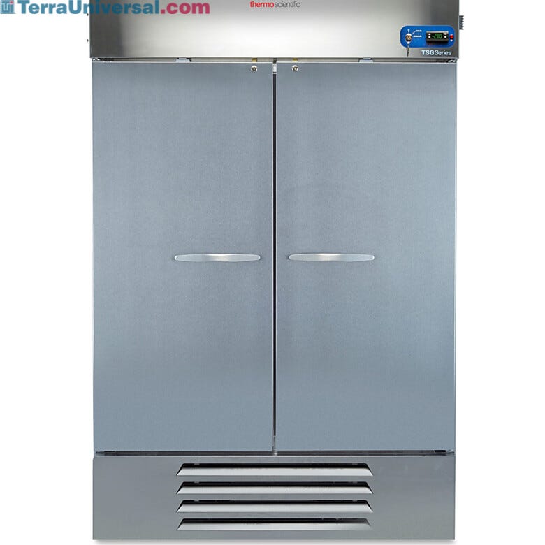 Energy-efficient 1387L TSG General Purpose Lab Freezer #TSG49FSSA by Thermo Fisher Scientific includes four stainless steel shelves; call for pricing  |  1536-95 displayed