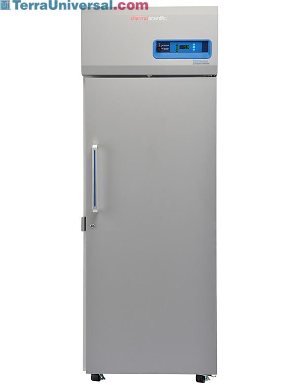 Single-solid door 650L TSX High-Performance Refrigerator by Thermo Fisher Scientific includes 4 shelves and casters; GMP Clean Room Class A/ISO 6 compatible | 1621-13 displayed