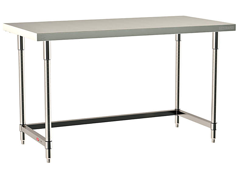 All 304 Stainless Steel TableWorx Work Tables with 3-Sided Frame by Metro for lab, electronics, pharma and general science applications; size and mobile options | 1544-PP-01 displayed