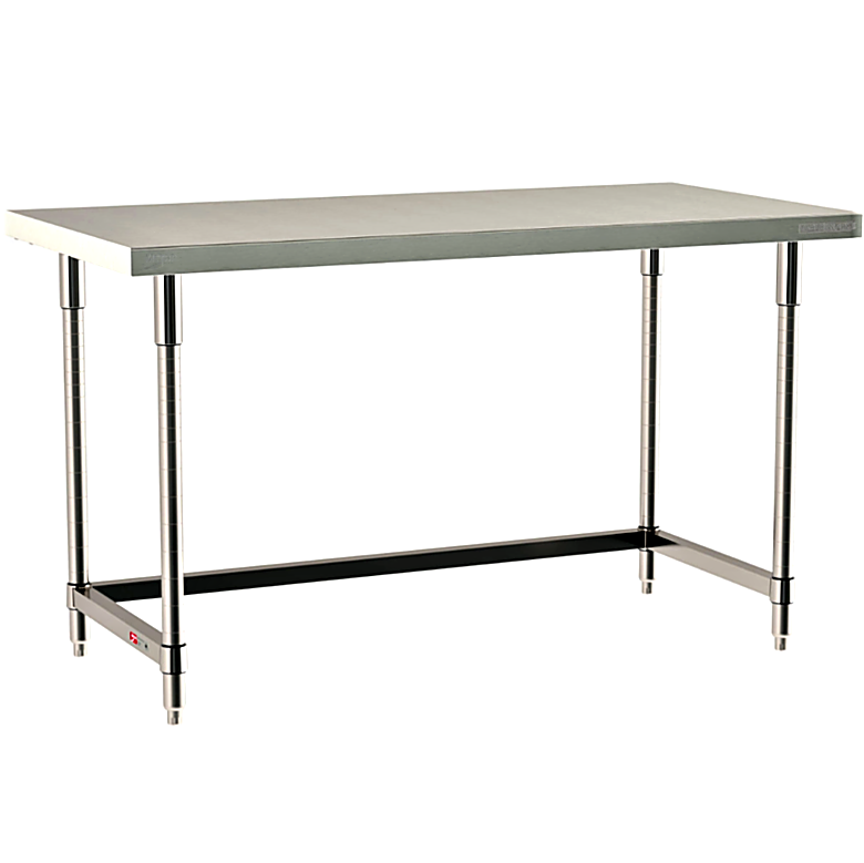 316 Stainless Steel TableWorx Work Tables with 304 SS Legs and 3-Sided Frame by Metro ideal in cleanrooms and biopharma applications; various sizes available | 1543-PP-05 displayed