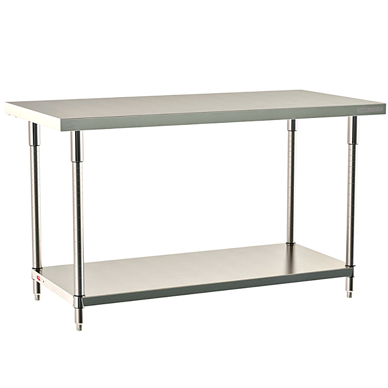 316 Stainless Steel TableWorx Work Tables with 304 SS Legs and Under Shelf by Metro ideal in cleanrooms and biopharma applications; sizes and mobile options | 1543-PP-03 displayed