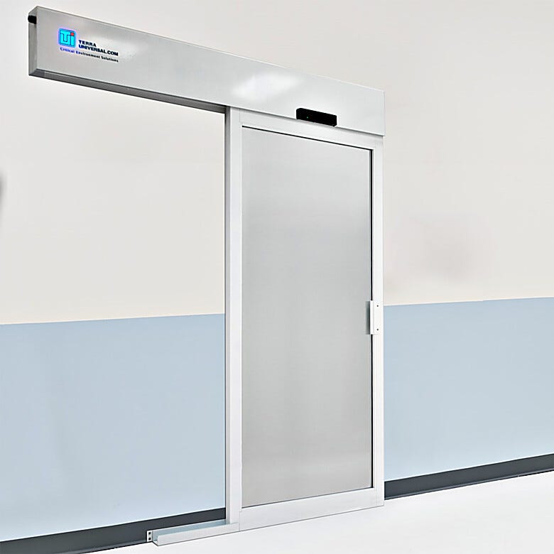Right sliding, powder coated aluminum door that provides a hands-free entrance into the other room  |  6602-69-PC displayed