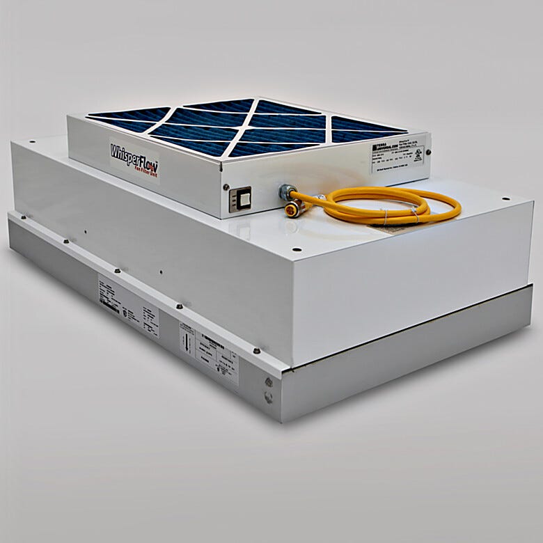 WhisperFlow™ HEPA Fan Filter Unit includes unique baffle and anodized aluminum diffuser to promote uniform air speed | 6601-23-H displayed