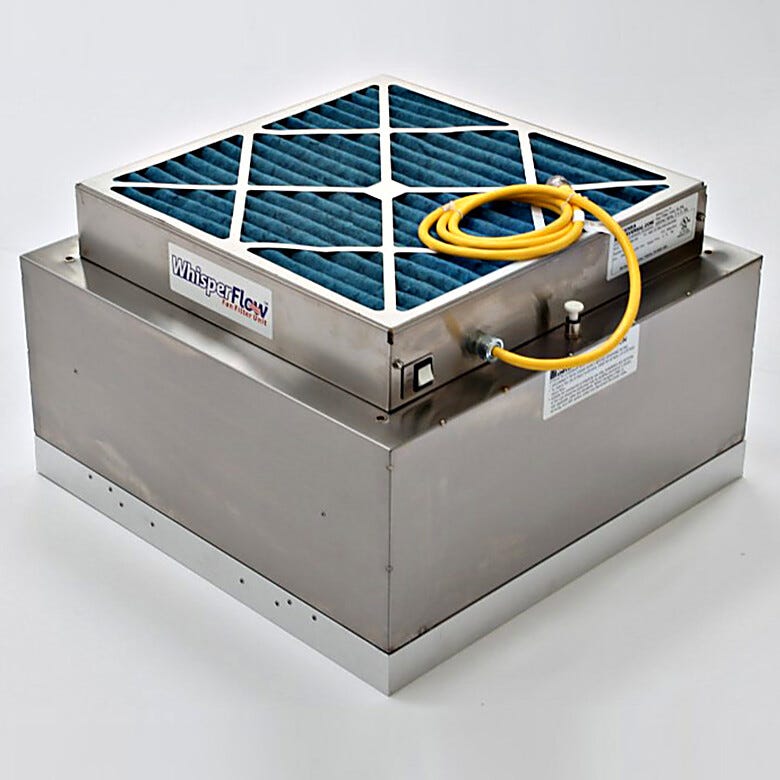 All-SS Room-Side Replaceable WhisperFlow® Fan Filter Unit allows fast filter servicing without a cleanroom shut-down; all-stainless steel construction