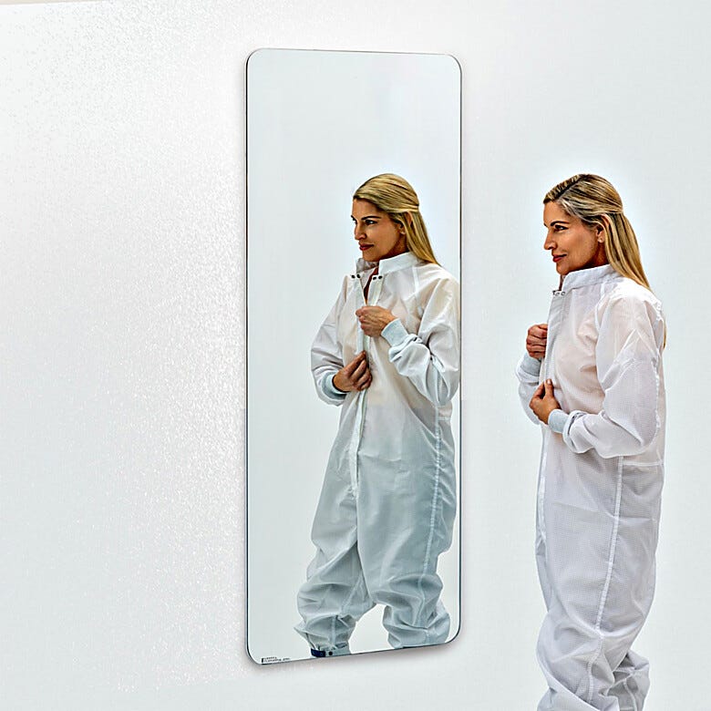 BioSafe® cleanroom mirrors eliminate sharp edges to simplify cleaning. Industrial-grade, copper-free glass insures optimal cleanliness and corrosion protection  |  5253-05 displayed