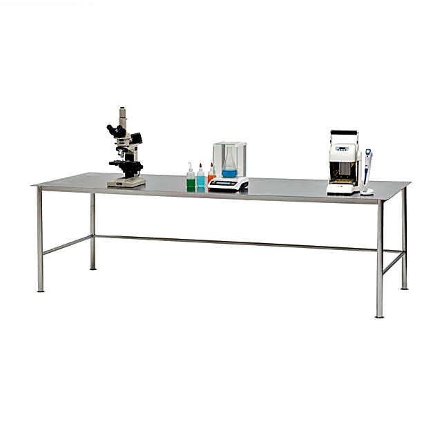 BioSafe® stainless steel workstation with round tube legs and 5mm solid top worksurface | 9605-68 displayed
