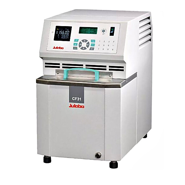 High-Tech CF31 Cryo-Compact Circulator by Julabo with a -40C to +150C temperature range, a 3.5L capacity, RS232/RS485 interface, and a 15L/min flow rate  |  2540-06 displayed