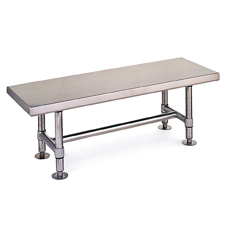 Stainless steel gowning benches by Intermetro features heavy duty solid tops for ideal use in busy cleanrooms