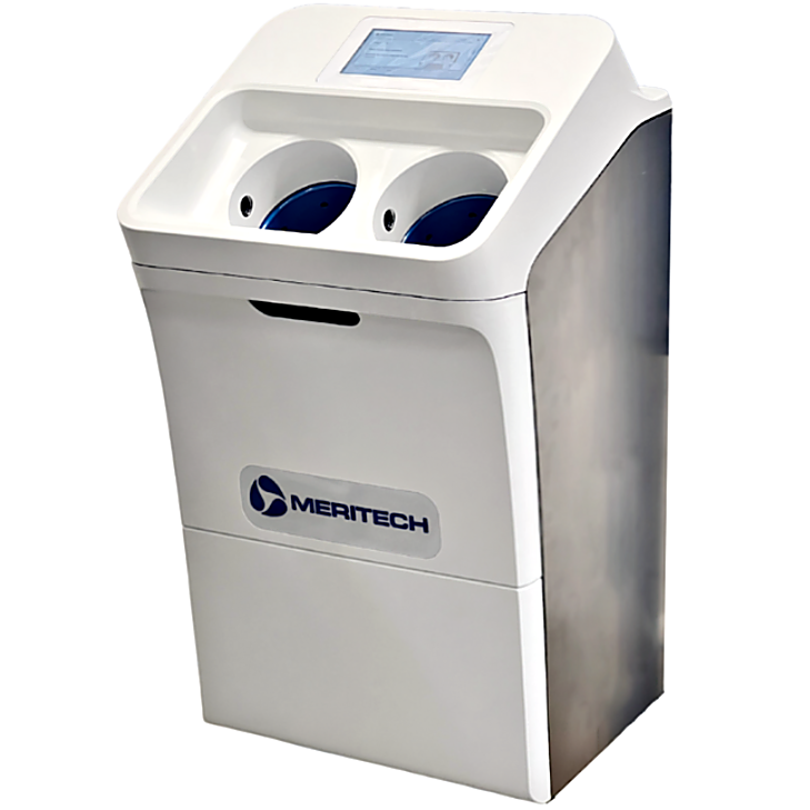 CleanTech EVO Wall Automated Handwashing Station by Meritech removes more than 99% of dangerous pathogens in 12 seconds; #CT-EVO-W includes hygiene solution  |  1017-61 displayed