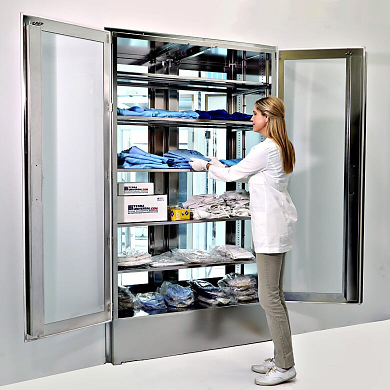Double-door pass-through cabinet with interlocking doors, and adjustable shelving | 2633-01 displayed
