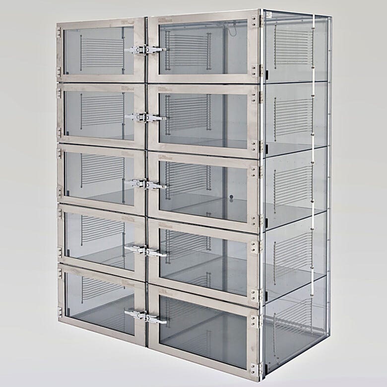 ISO 6 Adjust-A-Shelf dry nitrogen storage cabinet, static-dissipative PVC, 10 chambers with adjustable shelving | 3950-06D displayed