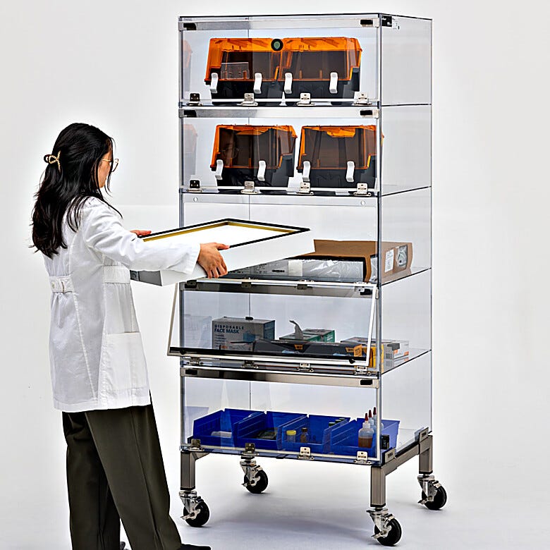 Extra wide desiccator cabinet with doors swinging down, used for maximum storage where recovering low-humidity set-point is not critical.  |  9130-73 displayed