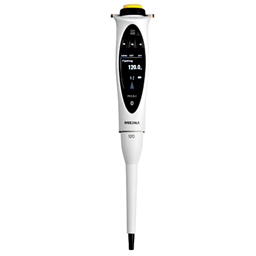 Single-channel LH-747041 Picus 2 Electronic Pipette by Sartorius with a 5-120 μl volume range, an adjustment wheel, safety features and connectivity