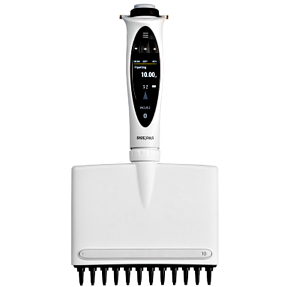 12-channel LH-747421 Picus 2 Electronic Pipette by Sartorius with a 0.2-10 µL volume range, an adjustment wheel, safety features and connectivity