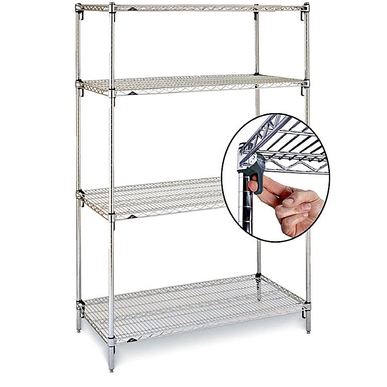 Metro Super Adjustable Super Erecta 4-Shelf Industrial Wire Shelving Starter Unit, Stainless Steel