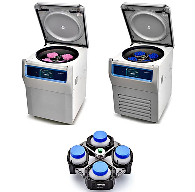 Thermo Scientific floor model 4L Free-standing Multifuge X4F and X4F R Pro Centrifuge Packages with TX-1000 Rotor for tissue culture and blood tubes