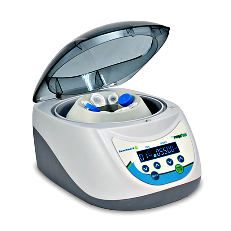 MyFuge 5D Digital Mini Centrifuges by Benchmark Scientific with a max 5500 rpm/1690 xg include a rotor and adapters for common blood tubes  |  2825-PP-05 displayed