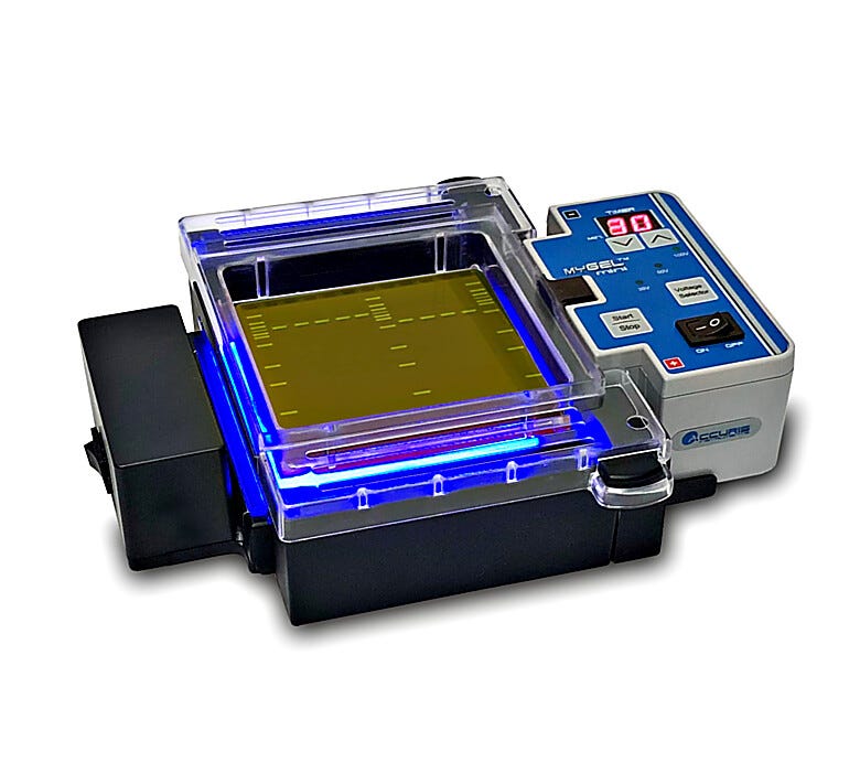 MyGel InstaView™ Complete Electrophoresis System with Blue LED Illuminator available in 120V and 230V models