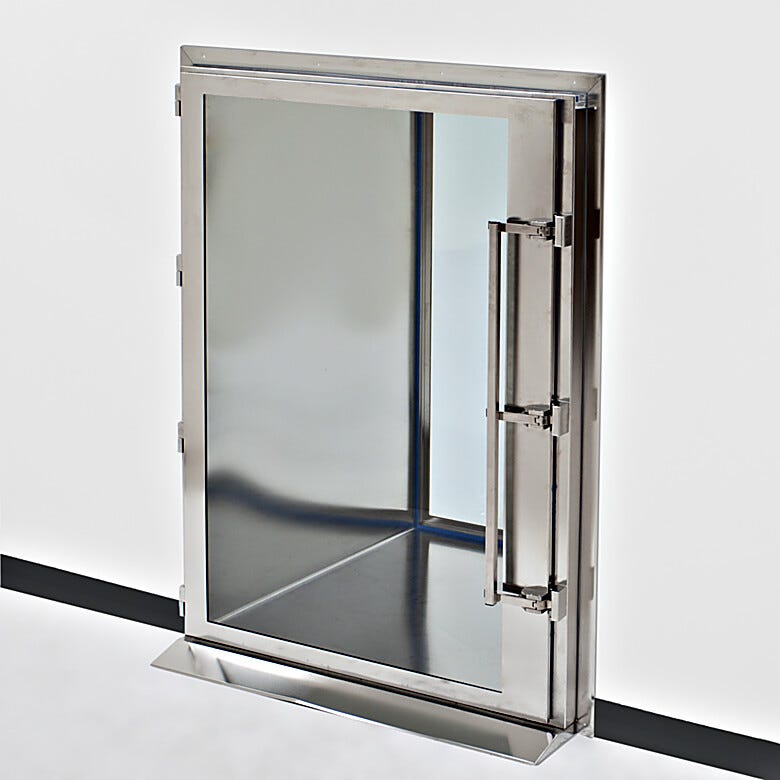 ISO 5 CleanSeam™ Floor-Mount Pass-Through includes a ramp for easy cart transfer  into the cleanroom  |  1992-84D displayed