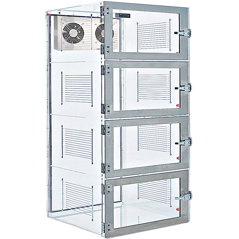 IsoDry Smart nitrogen desiccator cabinet, acrylic, 4 chambers with automatic RH control | 3950-47F-ISO displayed