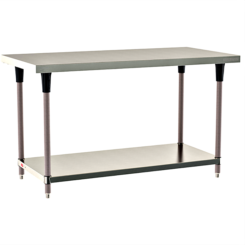 Standard 304 Stainless Steel TableWorx Work Tables with Microban antimicrobial Metroseal Legs and Under Shelf by Metro; additional sizes and mobile options | 1543-PP-02 displayed