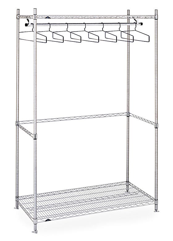 Stainless steel Upright Garment Racks provide clean, space-efficient storage of cleanroom frocks, coveralls and other apparel  |  2650-16 displayed