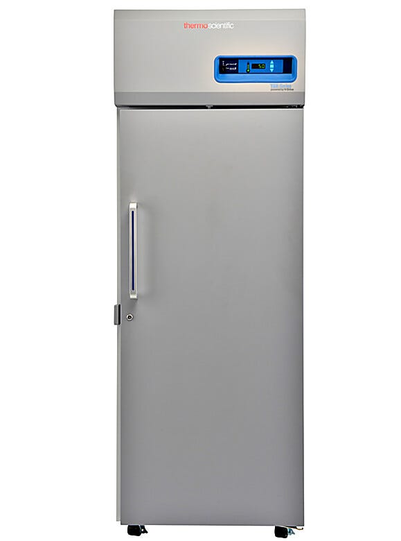 Single-solid door 650L TSX High-Performance Refrigerator by Thermo Fisher Scientific includes 4 shelves and casters; GMP Clean Room Class A/ISO 6 compatible | 1621-13 displayed
