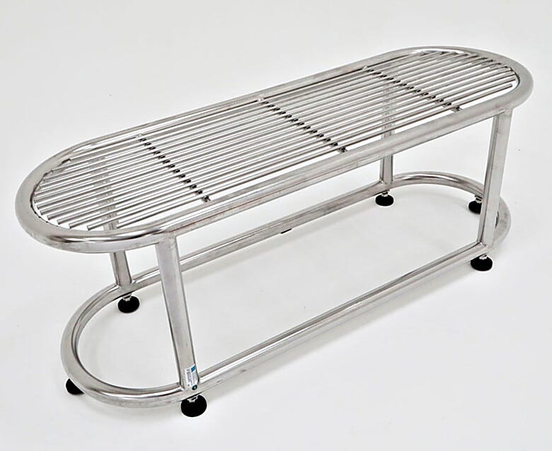 UltraClean ISO 5 Tube Top Cylinder Gowning Bench | 9602-97A displayed