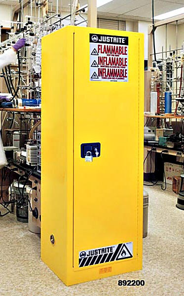 Yellow Slimline safety cabinets by Justrite are fire resistant double wall, air insulated and welded steel construction  |  1619-90 displayed