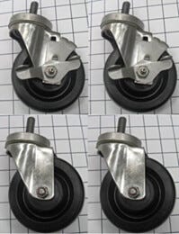 Caster set; ISO 7, 4'' diameter, Heavy Duty, Phenolic Wheels, 304SS, two with Brakes