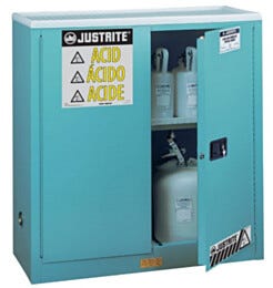 Justrite Sure-Grip Ex Corrosive Acid Safety Cabinet Self-Closing Double Door, 43