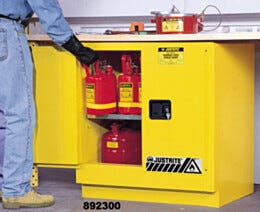 Justrite Sure-Grip Ex Undercounter Flammable Safety Cabinet 22 gal, Manual Double Door, Yellow 892300