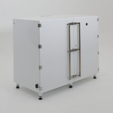 Drum storage desiccator cabinet in PCS with nylon leveling feet, elastomer gasket doors, nitrogen inlet port, 52