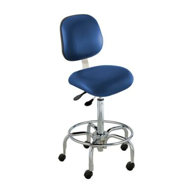 Class 100 Ergonomic Cleanroom Chairs features blue or black ergonomic backrest, and a standard base with casters