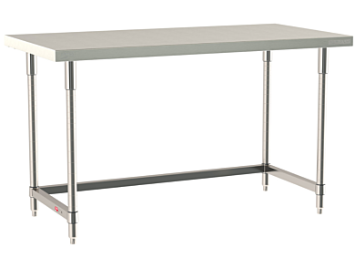 All 304 Stainless Steel TableWorx Work Tables with 3-Sided Frame by Metro for lab, electronics, pharma and general science applications; size and mobile options  |  1544-PP-01 displayed