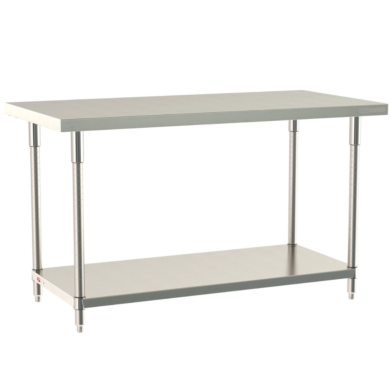 316 Stainless Steel TableWorx Work Tables with 304 SS Legs and Under Shelf by Metro ideal in cleanrooms and biopharma applications; sizes and mobile options  |  1543-PP-03 displayed