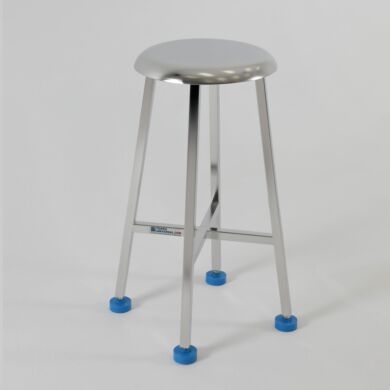 BioSafe® 316L stainless steel stool with ISO 5 rating, electropolished finish, continuous seam welds, non-skid polyurethane leveling feet and easy to move glide  |  2806-12A displayed