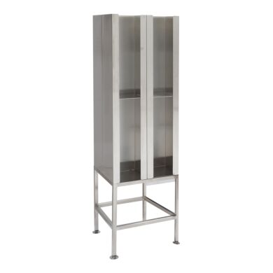 304 stainless steel cubbies with slotted footplates, double-sided with 8 compartments, 4 per side  |  4955-03 displayed