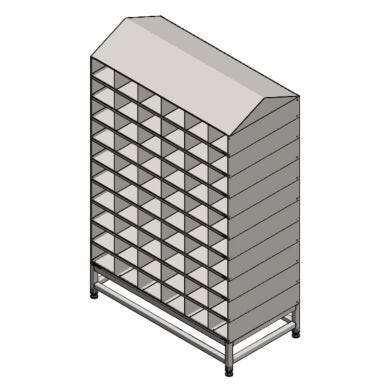 Double sided cleanroom bootie rack; 304 stainless steel, 60 compartments, dual-side sloped top  |  9600-73D