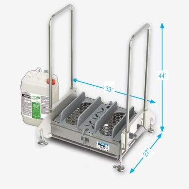 HACCP SmartStep2™ walk-through sanitizing unit by Best Sanitizer uses compressed air to spray surface sanitize  |  5608-14 displayed