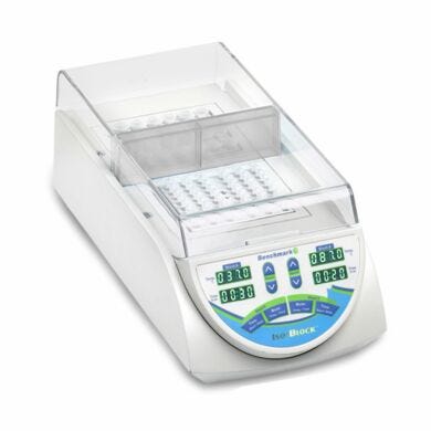 Benchmark's IsoBlock is a digital dry bath that features two  isolated chambers maintain independent time and temperature control  |  2829-49 displayed
