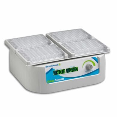 Benchmark Scientific’s Orbi-Shaker™ MP provides thorough mixing for up to 4 microplates at a time; includes tool-less mounting platform  |  