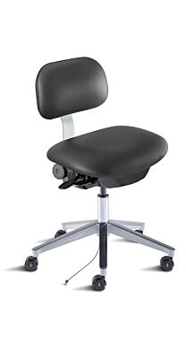 Biofit ISO4 black desk chair includes cast aluminum base, dual-wheel casters for ESD applications, and large backrest