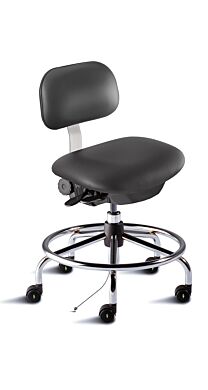 Biofit ISO4 black desk chair includes tubular steel base, dual-wheel casters for ESD applications, footring and large backrest