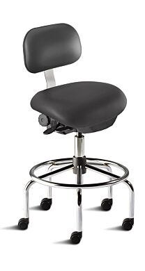 Biofit ISO4 black high bench chair includes high profile tubular steel base, dual-wheel casters, footring and four-way contouring seat