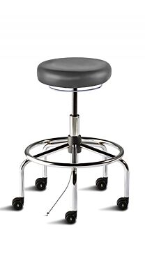 Biofit black ISO6 high bench seat includes tubular steel base, footring and dual-wheel casters for ESD applications