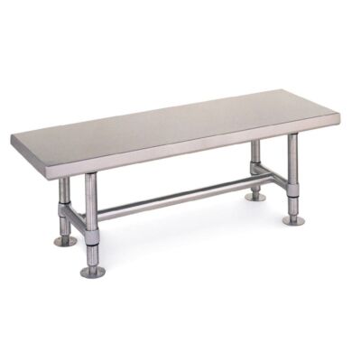 Stainless steel gowning benches by Intermetro features heavy duty solid tops for ideal use in busy cleanrooms