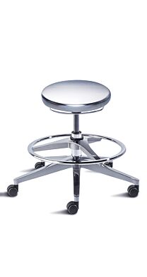Biofit ISO4 steel desk seat includes cast aluminum base, dual-wheel casters and footring