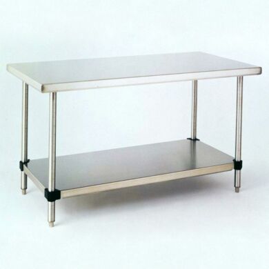 Solid-top 304 stainless steel cleanroom table with tool-free adjustable height shelf, from Metro  |  